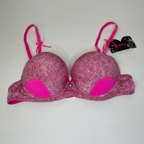 New Barbie Pink Padded Push Up Bra Sexy 36C Bows & Charm - Picture 4 of 12